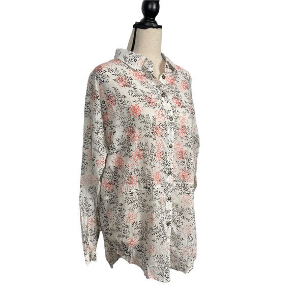 Anthropologie Button Front Floral Embroidered Semi-Sheer Top Size XS/S - Picture 4 of 11